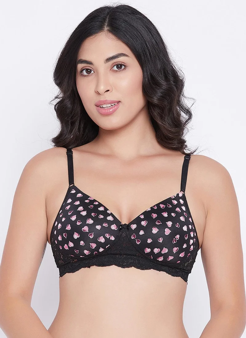 Clovia Clovia Padded Non-Wired Full Cup Heart Print T-shirt Bra in Black