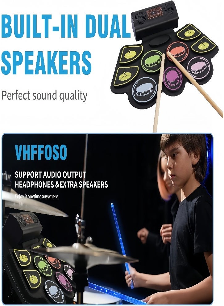 Generic Children's gift electric drum, electronic drum practice drum, 9 drum pads, music recording, drum pedal, Midi, dual stereo speakers  - Image 1