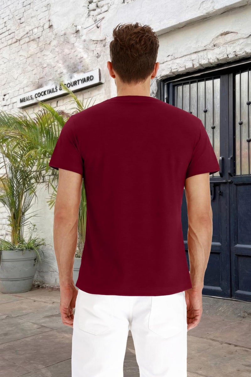 PEGENO Men's Casual Slim Fit Short Sleeve Henley T-Shirts Cotton Shirts Wine Red-US L - Image 3