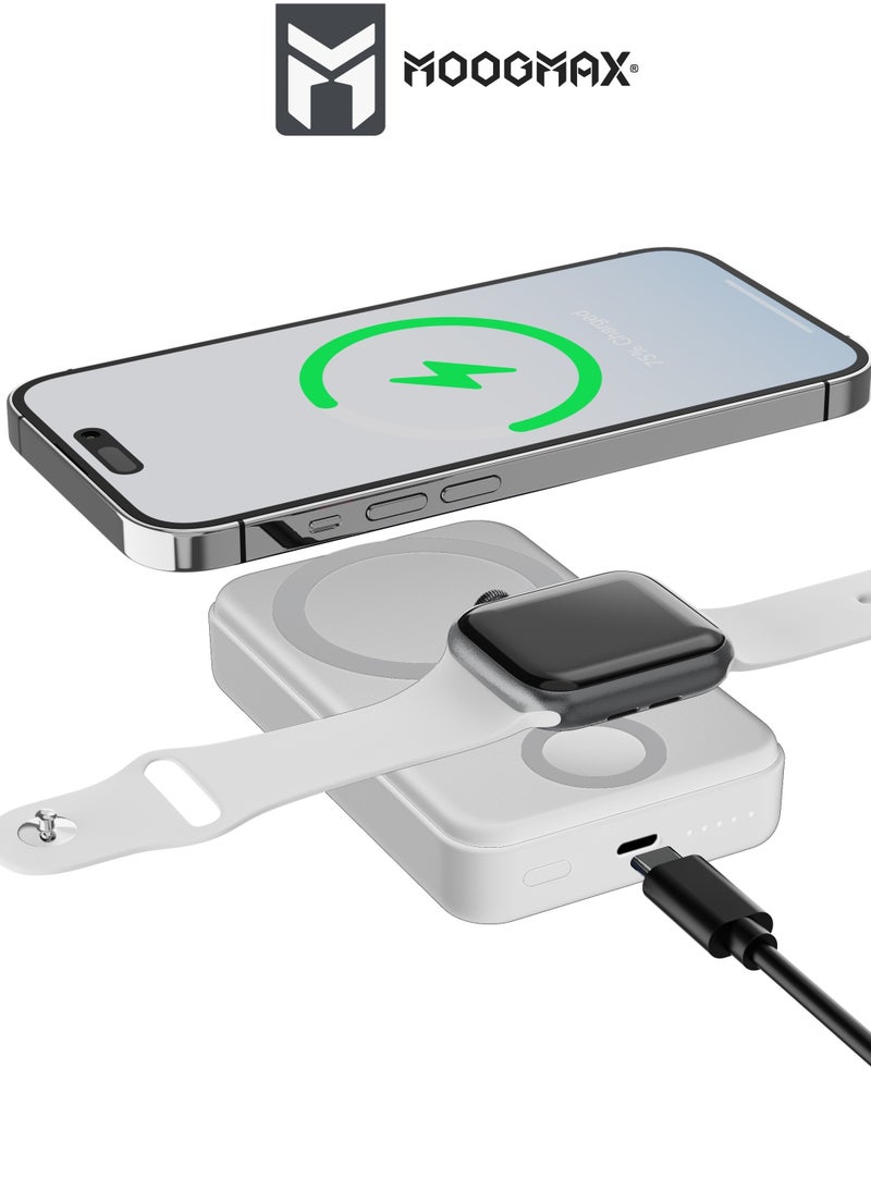 MOOGMAX - Sanita 10000mAh wireless power bank with a back stand, supports fast charging with a Type-C port 20W, and wireless charging Can Charge your phone & watch at the same time (Apple watches only). White - Image 1