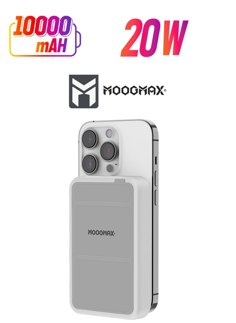 MOOGMAX - Sanita 10000mAh wireless power bank with a back stand, supports fast charging with a Type-C port 20W, and wireless charging Can Charge your phone & watch at the same time (Apple watches only). White - Image 1