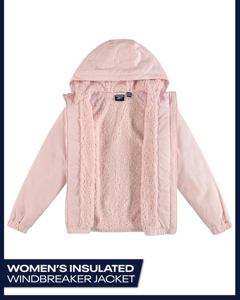Reebok Womens Windbreaker Jacket - Water and Wind Resistant Midweight Cozy Sherpa Fleece Insulated Softshell Jacket for Women, Size Small, Powder Pink - Image 5