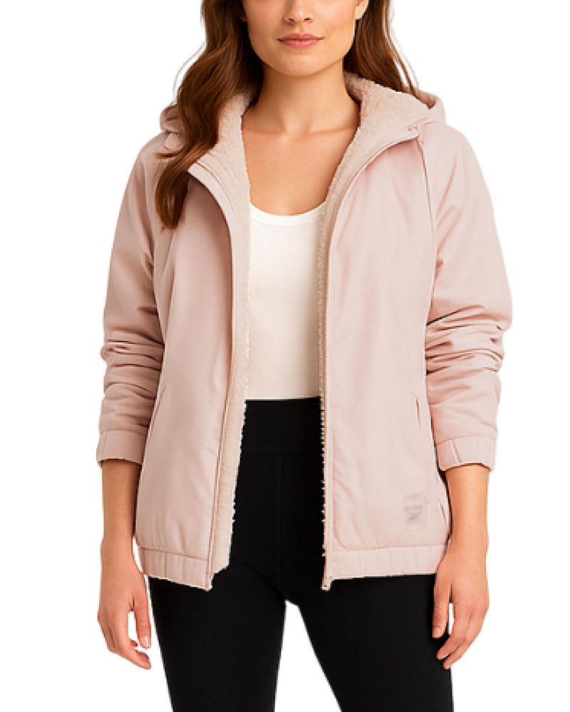 Reebok Womens Windbreaker Jacket - Water and Wind Resistant Midweight Cozy Sherpa Fleece Insulated Softshell Jacket for Women, Size Small, Powder Pink - Image 2