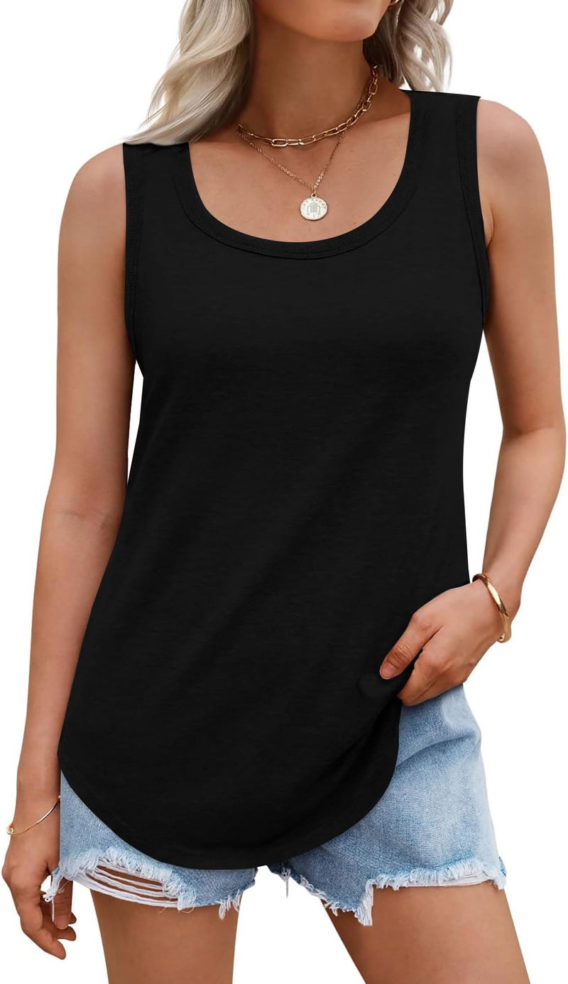 rosemia Tank Tops for Women Summer Sleeveless Casual Loose Fit Tunic Tops, Pure Black, L - Image 1