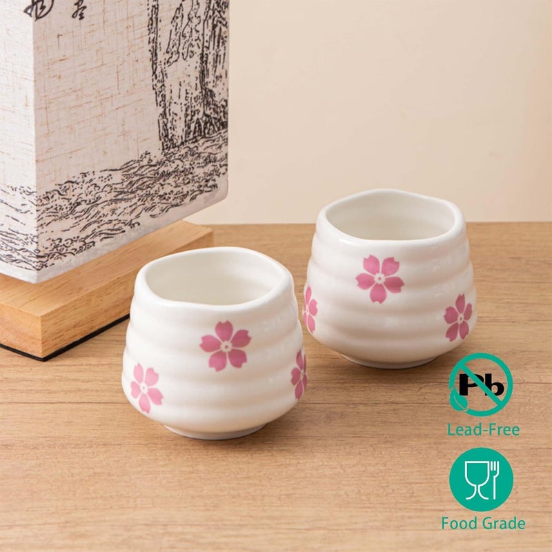 YumiPLUS 4pcs Ceramic Tea Cup Set – 160ml 5.4OZ Porcelain Cherry Blossom Matcha Cup, Handless Cute Floral Coffee Mugs for breakfast espresso/afternoon tea (Sakura) - Image 3