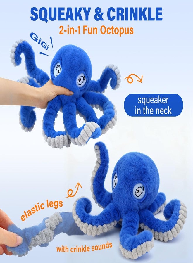 VOXGET Dog Octopus Squeaky Toys, Interactive Tug of War Doggie Toy with Crazy Crinkle for Pet Dogs Use Only, Stuffed Plush Octopus Toy for Puppies Keep Busy Reduce Boredom (Blue,4" x 4.8") - Image 3