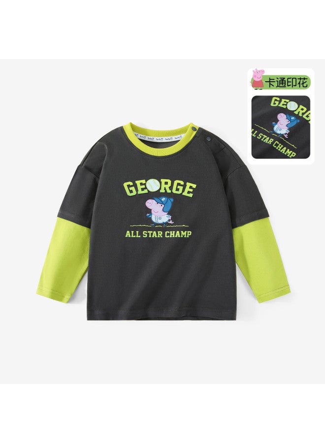 peppa Pig Spring Boys' Pure Cotton Breathable Long-sleeve T-shirt Casual Baby Tee - Image 2