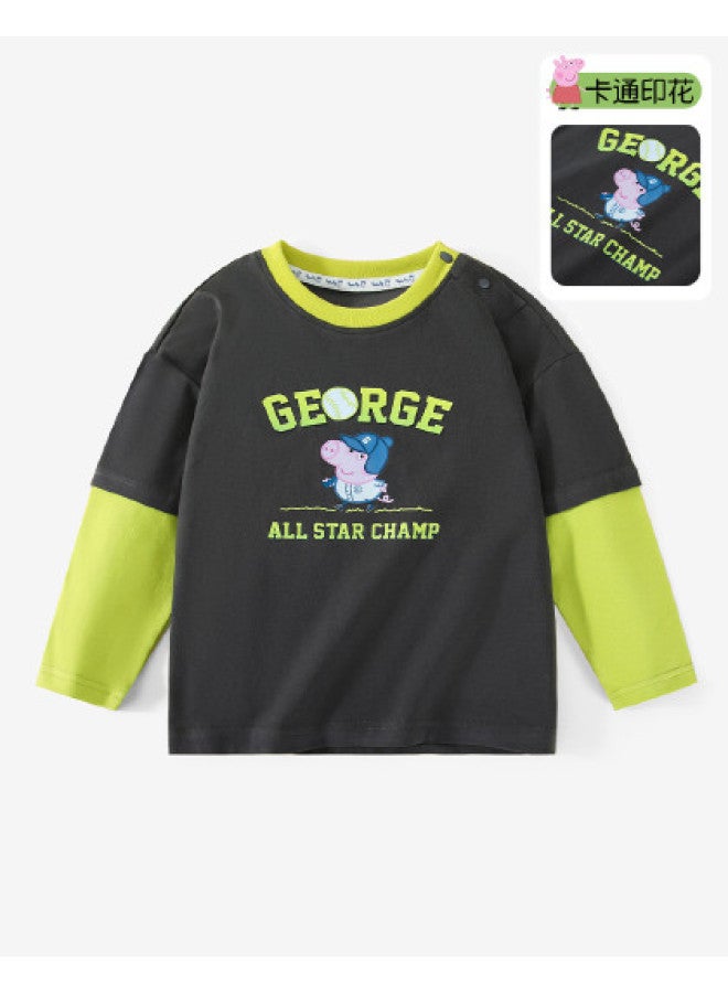 peppa Pig Spring Boys' Pure Cotton Breathable Long-sleeve T-shirt Casual Baby Tee - Image 1