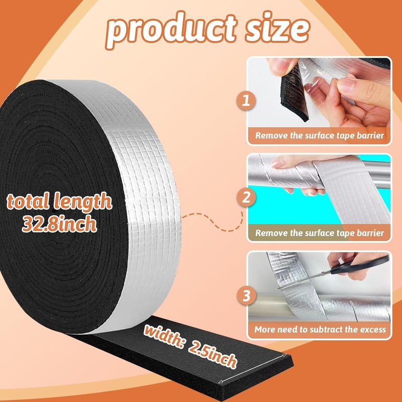 FUYITE 2 Roll Premium Pipe Tape, 2.5" Wide X 32.8 Ft, Aluminum Foil & Foam Insulation for Hot & Cold Pipes - Image 2