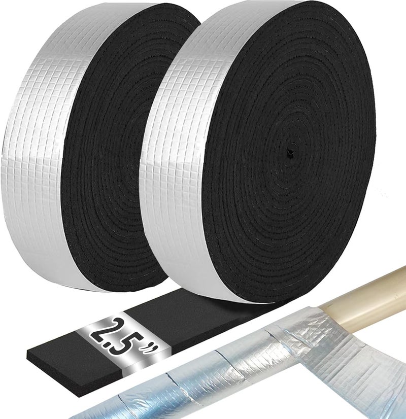 FUYITE 2 Roll Premium Pipe Tape, 2.5" Wide X 32.8 Ft, Aluminum Foil & Foam Insulation for Hot & Cold Pipes - Image 1