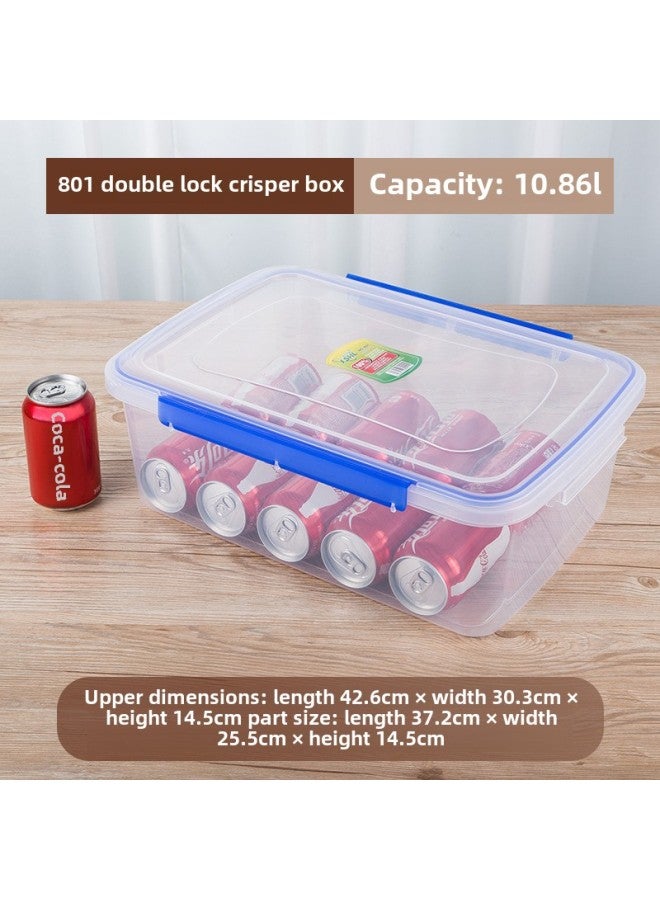 Direct Supply Preservation Box Plastic Transparent Storage Box Rectangular Refrigerator Special Food Grade Commercial Kitchen With Lid-Specifications:Model 801(10.86 Litres) With Blue Double Buckle And Sealing Ring Buy 10 Get One Free  - Image 1