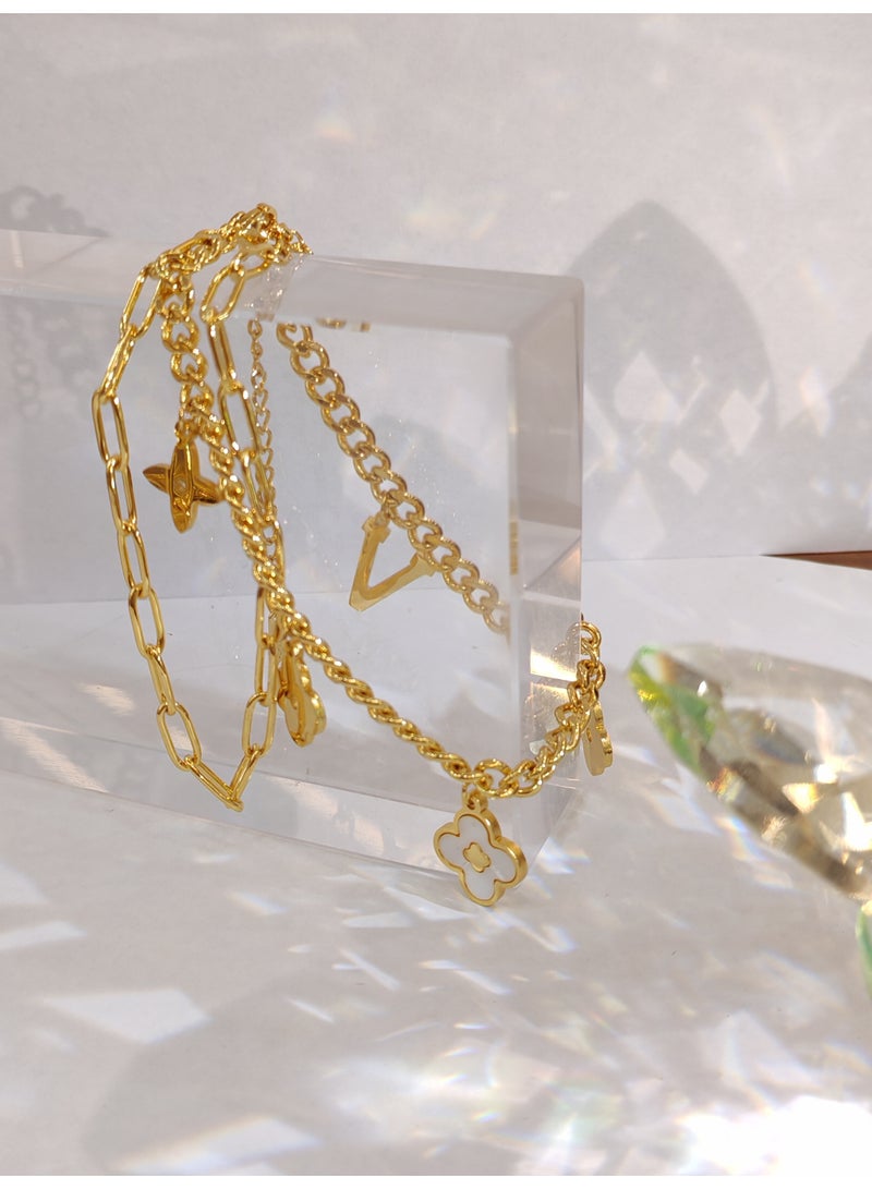 V-letter double-layer bracelet made of white Fritillaria tetraphyllum alloy bracelet - Image 2