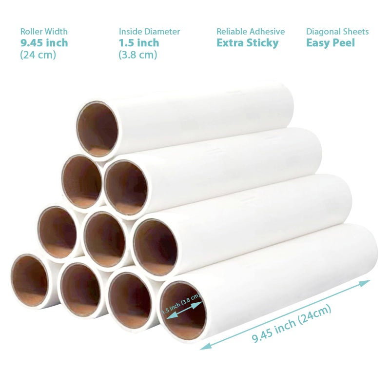 MINGRACE Large Lint Roller Refills 9.45 Inch Pet Hair Sticky Roller Refills For 9.4 Inch To 9.5 Inch Wide Floor Lint Rollers  Bulk Pack Of 10 Rolls Extra Sticky 600 Sheets Total - Image 3