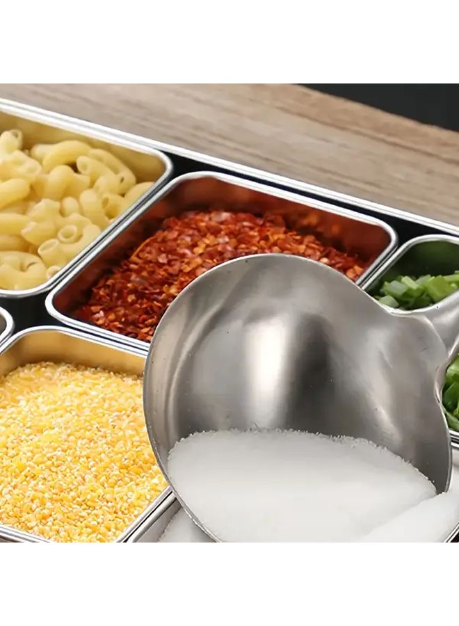 304 Stainless Steel 6 Compartment Condiment Container With Lid And Spoons Kitchen Storage - Image 5