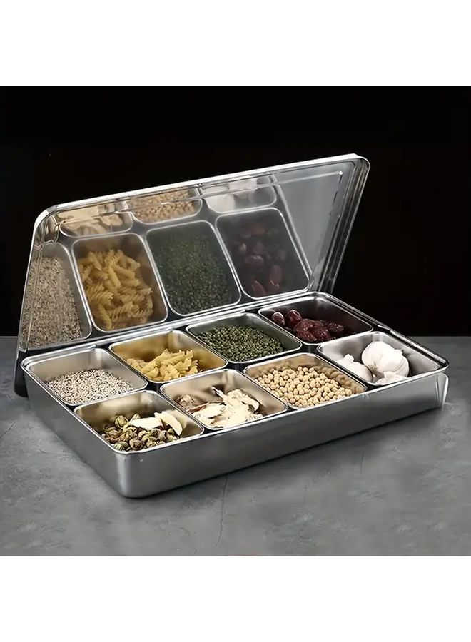 304 Stainless Steel 6 Compartment Condiment Container With Lid And Spoons Kitchen Storage - Image 2