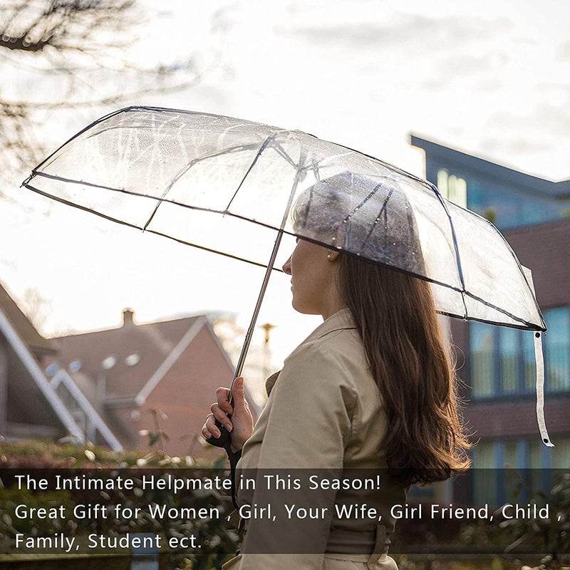 SYOSI Clear Umbrella, Women's Clear Bubble Umbrella, Automatic Open and Close Transparent Travel Dome Umbrella for Women Girls Kids Rainy Windy Weather - One Size - Image 2