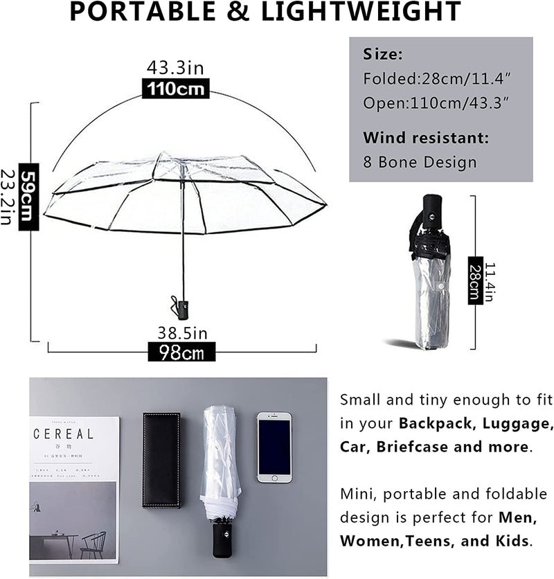 SYOSI Clear Umbrella, Women's Clear Bubble Umbrella, Automatic Open and Close Transparent Travel Dome Umbrella for Women Girls Kids Rainy Windy Weather - One Size - Image 5