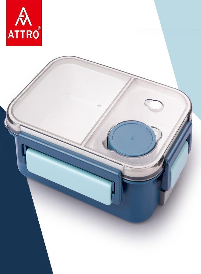 ATTRO Smart 2 Compartment Lunch Box with Small Container Spoon & Fork Included Snap Lock Design Leak-Proof BPA Free Food Grade- 750ml Dark Blue, Plastic - Image 4