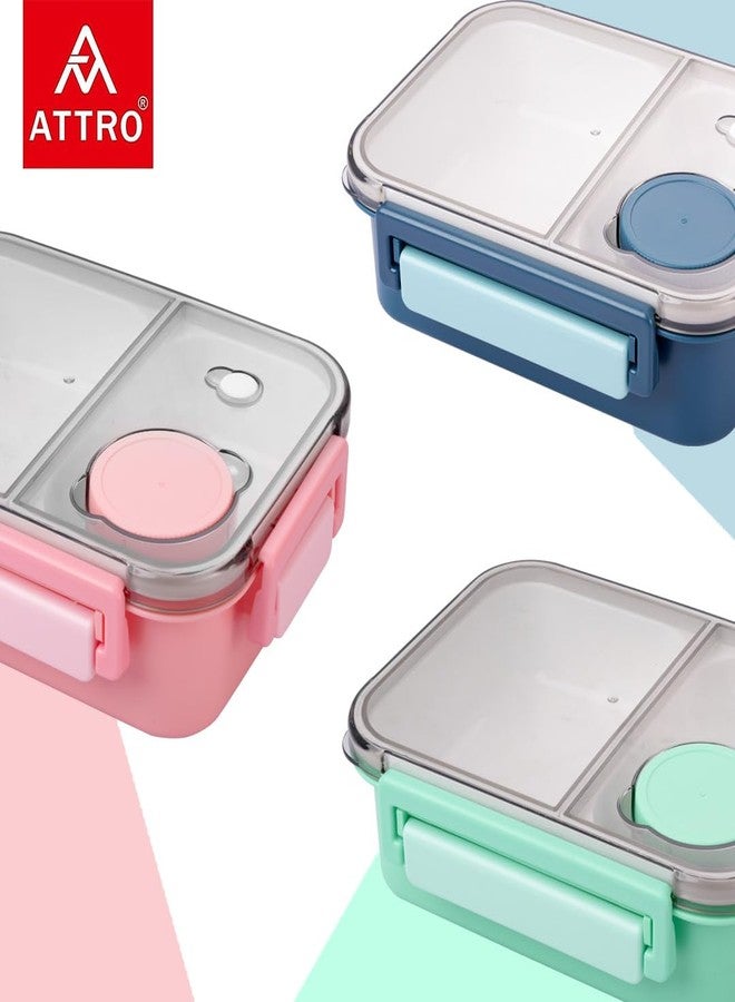 ATTRO Smart 2 Compartment Lunch Box with Small Container Spoon & Fork Included Snap Lock Design Leak-Proof BPA Free Food Grade- 750ml Dark Blue, Plastic - Image 3