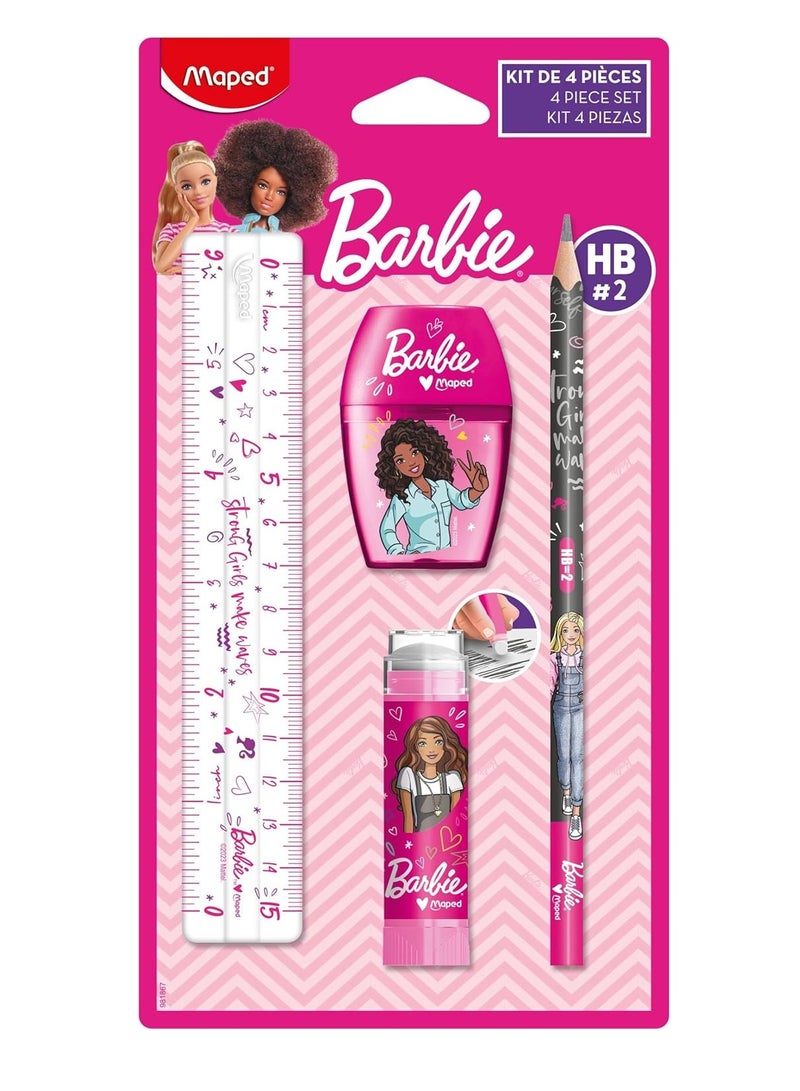 Maped مجموعة أدوات مكتبية مدرسية باربي مكونة من 4 قطع متعددة الألوان - Image 1
