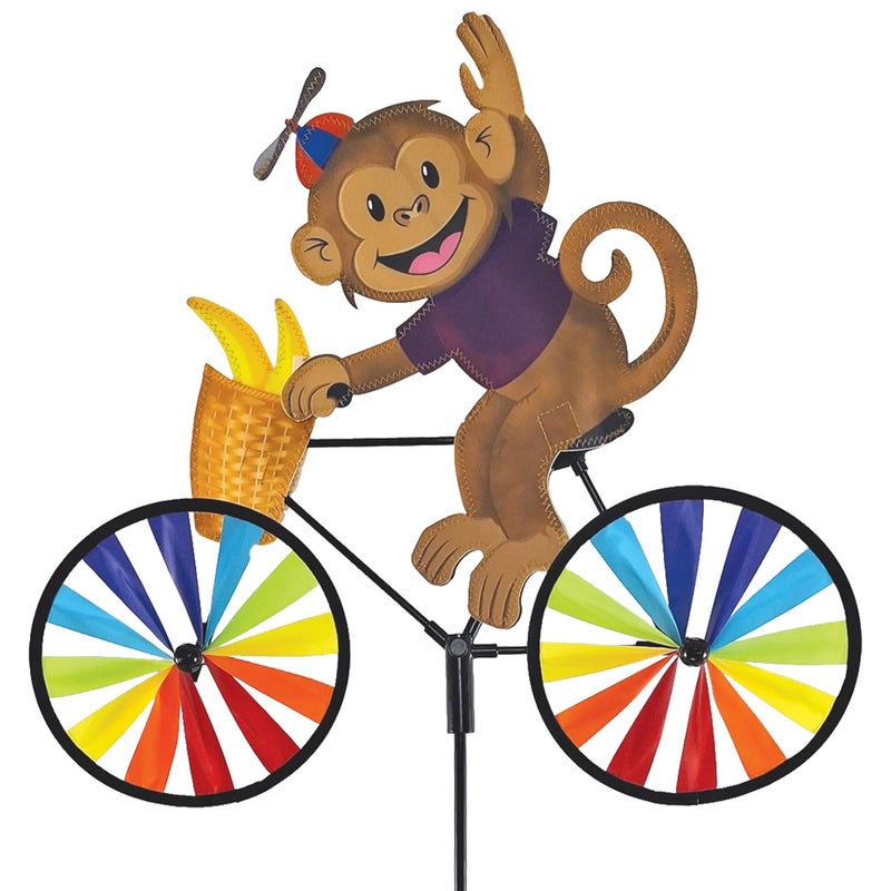 Premier Kites Bike Spinner Monkey 20" â€“ Playful Jungle Animal Design, Weather-Resistant Outdoor Decor, Durable & Lightweight for Patios, Yards, and Gardens - Eye-Catching Wind Spinner with Rotating Wheels - Image 1
