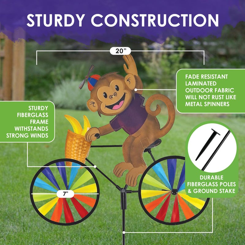 Premier Kites Bike Spinner Monkey 20" â€“ Playful Jungle Animal Design, Weather-Resistant Outdoor Decor, Durable & Lightweight for Patios, Yards, and Gardens - Eye-Catching Wind Spinner with Rotating Wheels - Image 3