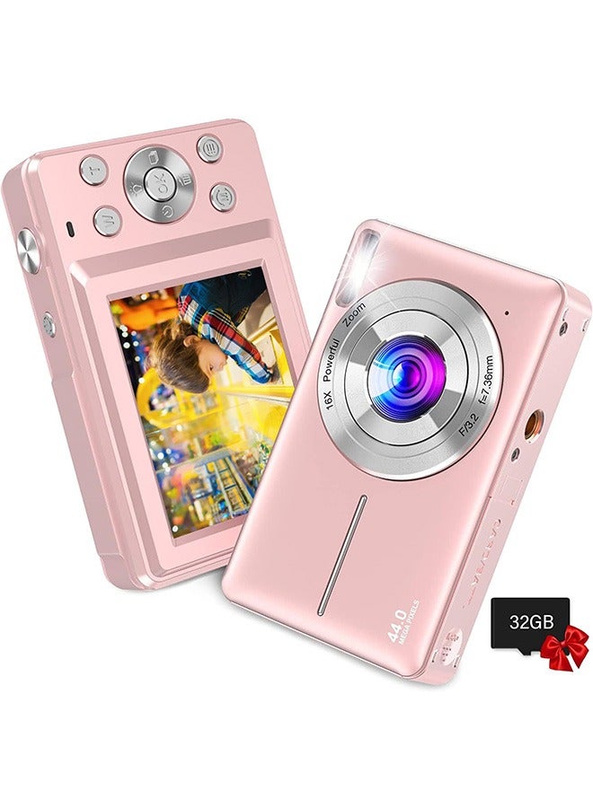 Garlo Digital Camera, FHD 1080P Digital Camera for Kids with 32GB SD Card 16X Digital Zoom, Compact Camera Point and Shoot Digital Cameras Portable Mini Camera for Teens Students Boys Girls Seniors
