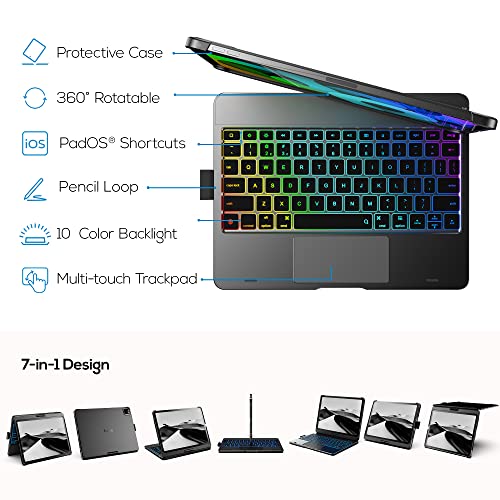 typecase Touch Keyboard Case for iPad Air 11-inch(M3/M2, 2025/2024) & iPad Pro 11(4th/3rd/2nd/1st Gen), Multi-Touch Trackpad, 11-Color Backlight, 360°Rotatable for iPad Air 5/4th Gen, Gray - Image 3