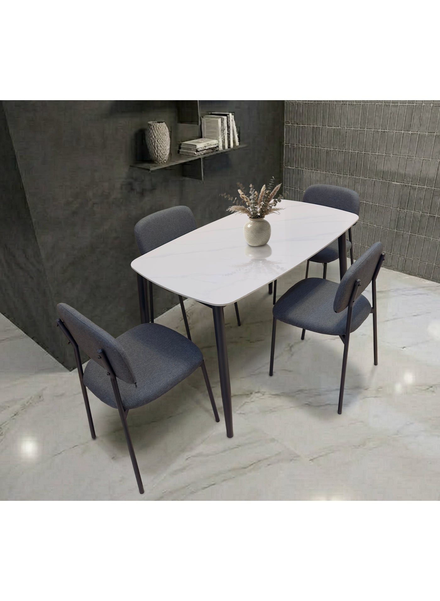 5-Pieces Dining Sets, 1 Piece Rectangular Table With with 4 Chairs Modern Design Furniture for Home, Dining Room, Cafeteria
