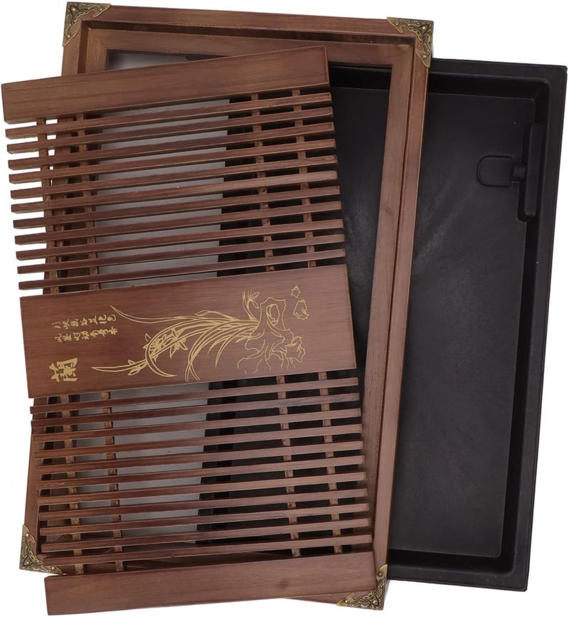 Chinese Gongfu Tea Tray, Wooden Kung Fu Tea Serving Tray with Drainage Pipe and for Table Storage, Removable and Large Capacity Water Storage (#2) - Image 1