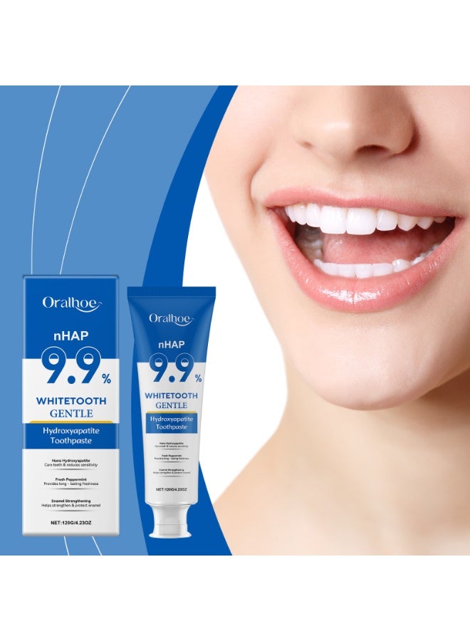 أورالحوي معجون أسنان هيدروكسيباتيت 9.9٪ لإصلاح المينا وتقوية الأسنان ، معجون أسنان نانو هيدروكسيباتيت لإعادة التمعدن ، معجون أسنان مبيض لطيف خال من الفلورايد للأسنان الحساسة ، نعناع طازج 120 جم - Image 2