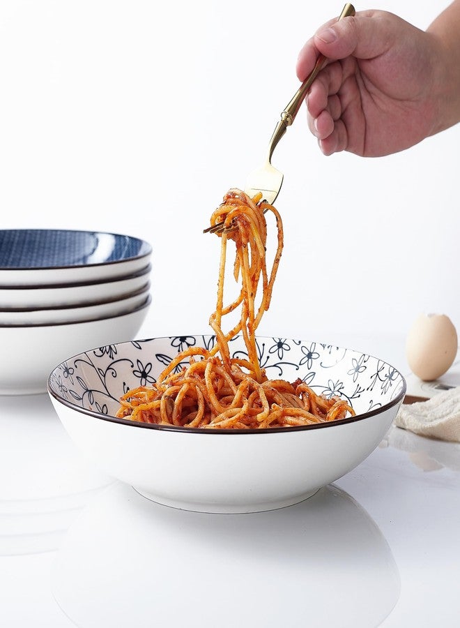 Swuut Ceramic 40oz Pasta Bowls Set of 6,9 inch Blue and White Large Salad Serving Bowl, Microwave and Oven Safe Dinner Dishes(Blue and White) - Image 5