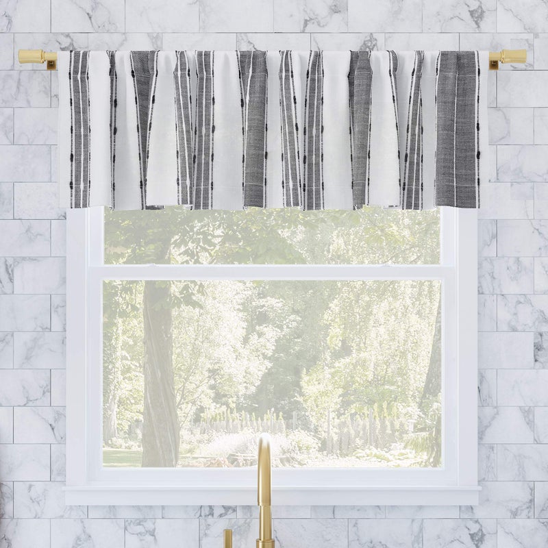 Archaeo Slub Texture Stripe Cotton Cafe Curtain Valance 52 x 14 BlackWhite