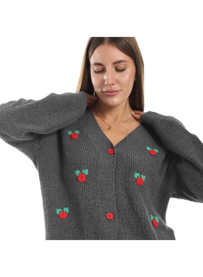 سيزار كارديجان صوف حريمي قصير  مزود بورود وزراير من الأمام - Image 5