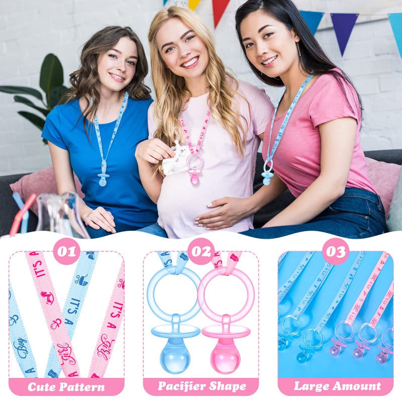 Junkin 60 Pieces Baby Shower Pacifiers Necklace Acrylic Pacifiers Necklace Charm for Baby Shower Party Favors Decorations, Women Style(Pink, Blue) - Image 2