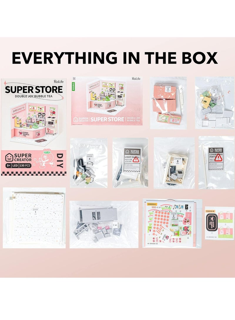 Robotime Rolife Super Creator Double Joy Bubble Tea Plastic DIY Miniature House Kit DW006, DIY 3D Puzzles for Adults/Teens, Unique Gift for Craft Hobby and Creative Home Decor - Image 5