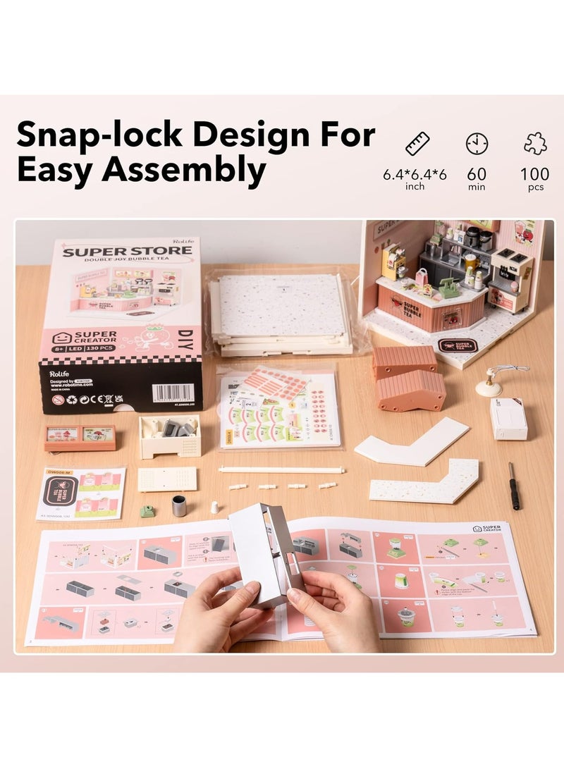 Robotime Rolife Super Creator Double Joy Bubble Tea Plastic DIY Miniature House Kit DW006, DIY 3D Puzzles for Adults/Teens, Unique Gift for Craft Hobby and Creative Home Decor - Image 3