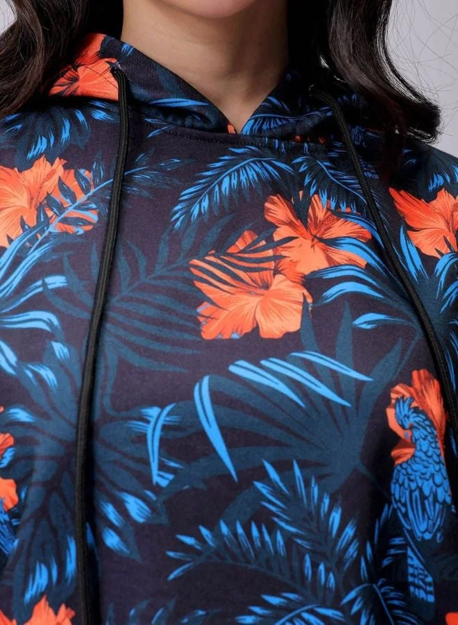 Freehand  Women Relaxed Fit Floral Printed Hooded Neck Long Sleeve Hooded Sweatshirt for Women | Best Price UAE