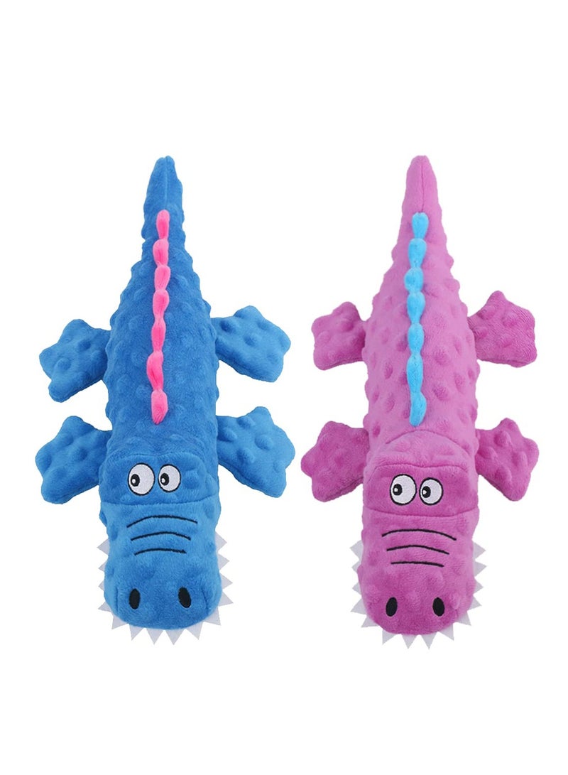 Excefore 2 Pack Dog Squeaky Toys, Cute Stuffed Plush Dog Chew Toys for Puppy Teething, Durable Interactive Dog Toys for Small, Medium and Large Dogs(Blue+Purple, Crocodiles) - Image 1