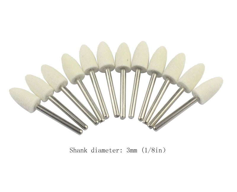 Luo ke 8mm Diameter Bullet Shape Polishing Buffing Wheels Wool Felt Mounted Mandrel Grinding Bits Grinder Head Rotary Tool Accessories Drill Tools Attachment - 1/8 Inch Shank - Image 4