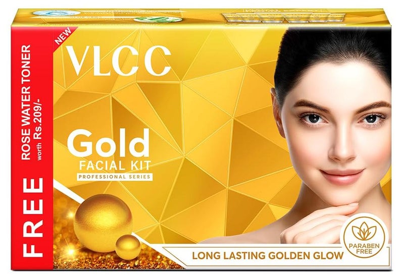 VLCC طقم الوجه الذهبي من VLCC مع تونر ماء الورد المجاني 300 جرام 100 مل 24K ذهب غروي وصبار طقم وجه منزلي لبشرة مشرقة ومتألقة وتجديد خلايا الجلد وتألق فوري - Image 1
