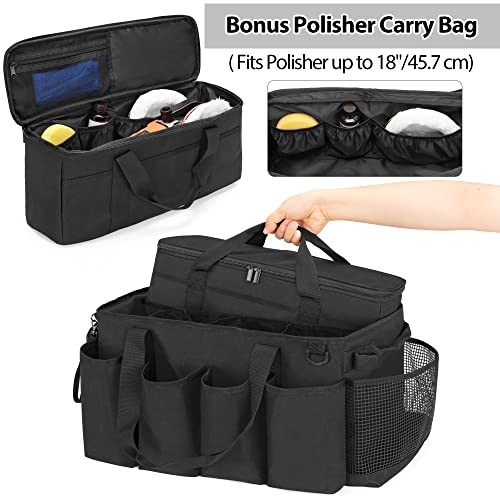 HODRANT Detailing Bag with Polisher Carry Bag, Large Detail Bag Car Care Box for Auto Detailing Supplies, Car Wash Caddy & Trunk Organizer for Buffer Bottle Towel & Cleaning Kit, Black, Patent Design - Image 2
