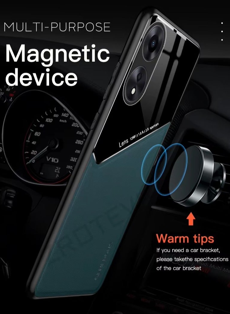 Case Compatible With Oppo A98 5G, Cover Luxury Leather And Glass With Car Magnetic Holder Phone Cover Soft Frame Silicone - Orange - Image 2