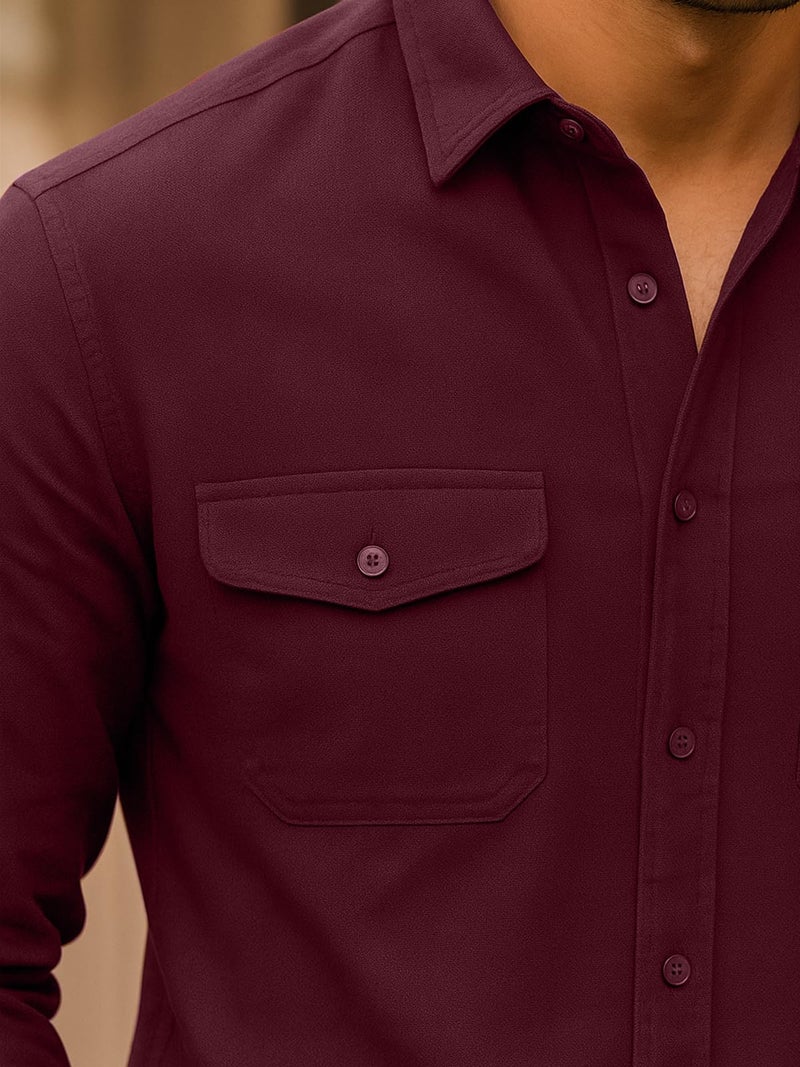 Veirdo® Men's Pure Cotton Utility Shirt | Full Sleeve Casual Button-Down with Dual Chest Pockets | Stylish & Comfortable Everyday Wear | VD_FS_RC_SH_MRN_M Maroon - Image 5
