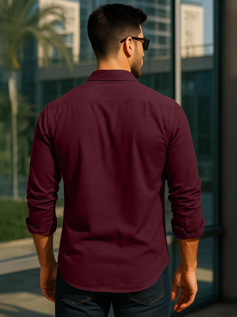 Veirdo® Men's Pure Cotton Utility Shirt | Full Sleeve Casual Button-Down with Dual Chest Pockets | Stylish & Comfortable Everyday Wear | VD_FS_RC_SH_MRN_M Maroon - Image 3