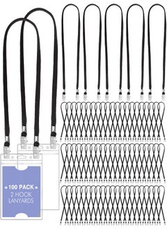 Patelai 100 Pack Face Mask Lanyards Twist Free 2 Hook Design Adjustable Id Badges Neck Lanyards Double Clip Straps For Card Keychain (Black)  - Image 1