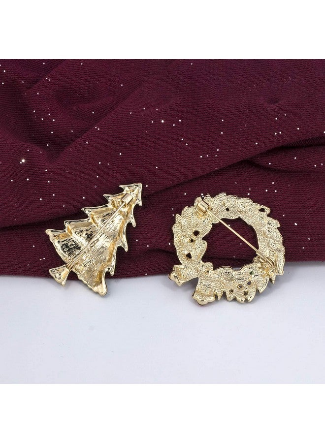 YOQUCOL 2 Pieces Christmas Brooch Pins Set For Women,Christmas Tree Brooch,Elk Wreath Brooch - Image 3