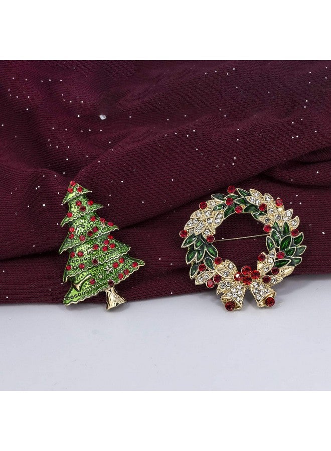 YOQUCOL 2 Pieces Christmas Brooch Pins Set For Women,Christmas Tree Brooch,Elk Wreath Brooch - Image 2