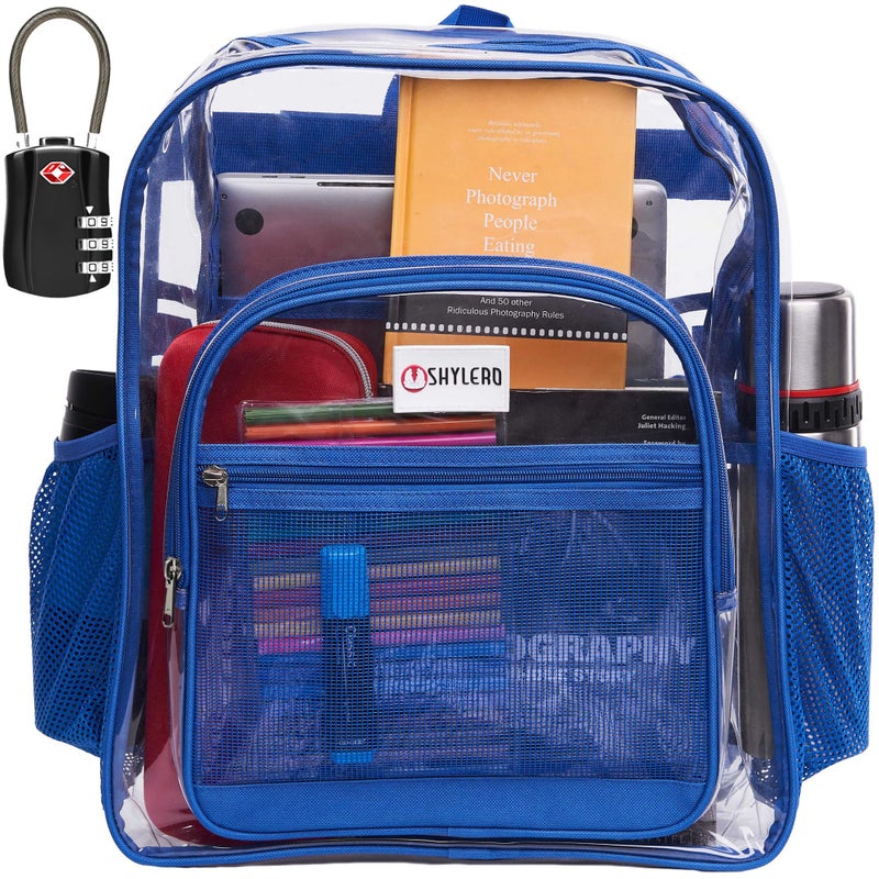 SHYLERO Clear Backpack Heavy Duty has TSA Lock 2WAY Zipper PVC Transparent Backpack Is Extra Large H18xW14xD8 Blue - Image 2