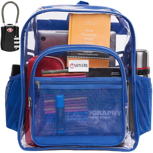 SHYLERO Clear Backpack Heavy Duty has TSA Lock 2WAY Zipper PVC Transparent Backpack Is Extra Large H18xW14xD8 Blue - Image 1